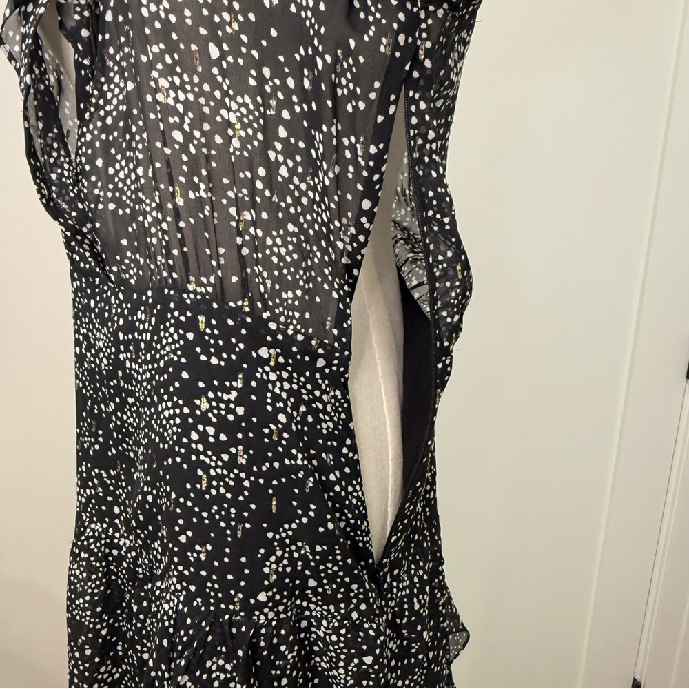 Maje Tiered Printed Metallic Fil Coupé Midi Dress 38 Medium Black Silk Wedding - Picture 12 of 16